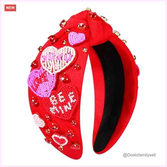 Rhinestone Beaded Heart Headband Knotted Crystal Hair Accessory Valentine\'s Day main image 6